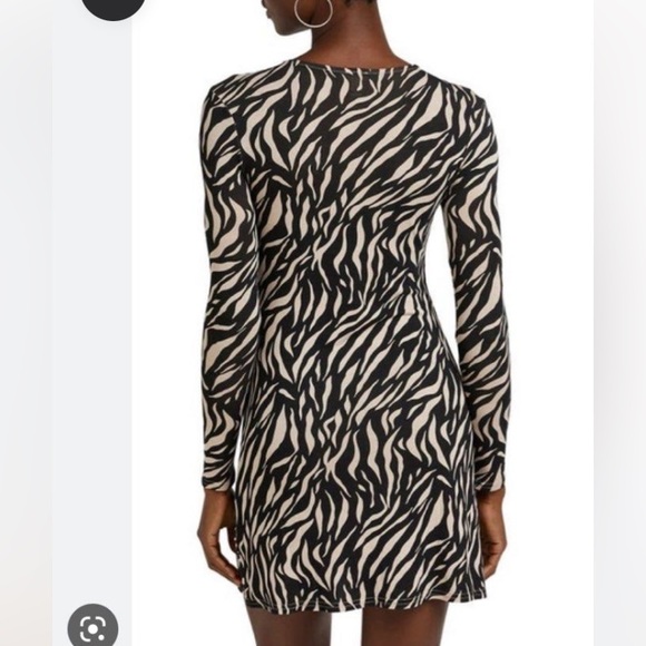 river island zebra print long sleeve minidress w/keyhole neckline SZ 8 (UK 12) - Picture 4 of 17